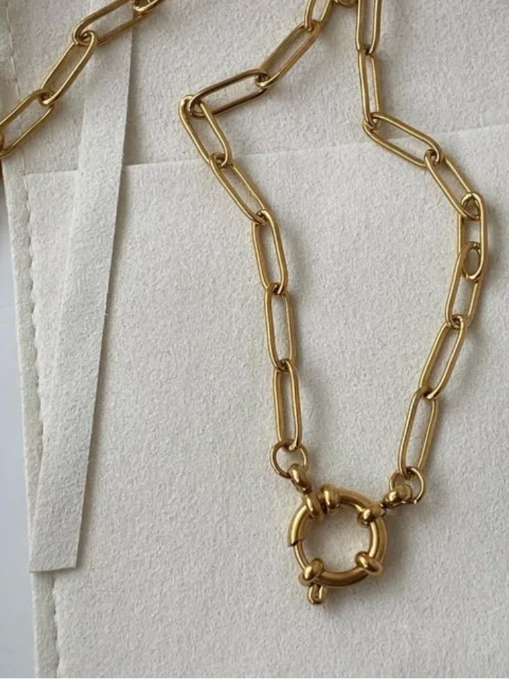 Gold Paperclip Link Necklace with Spring Ring Clasp - Picture 4 of 5
